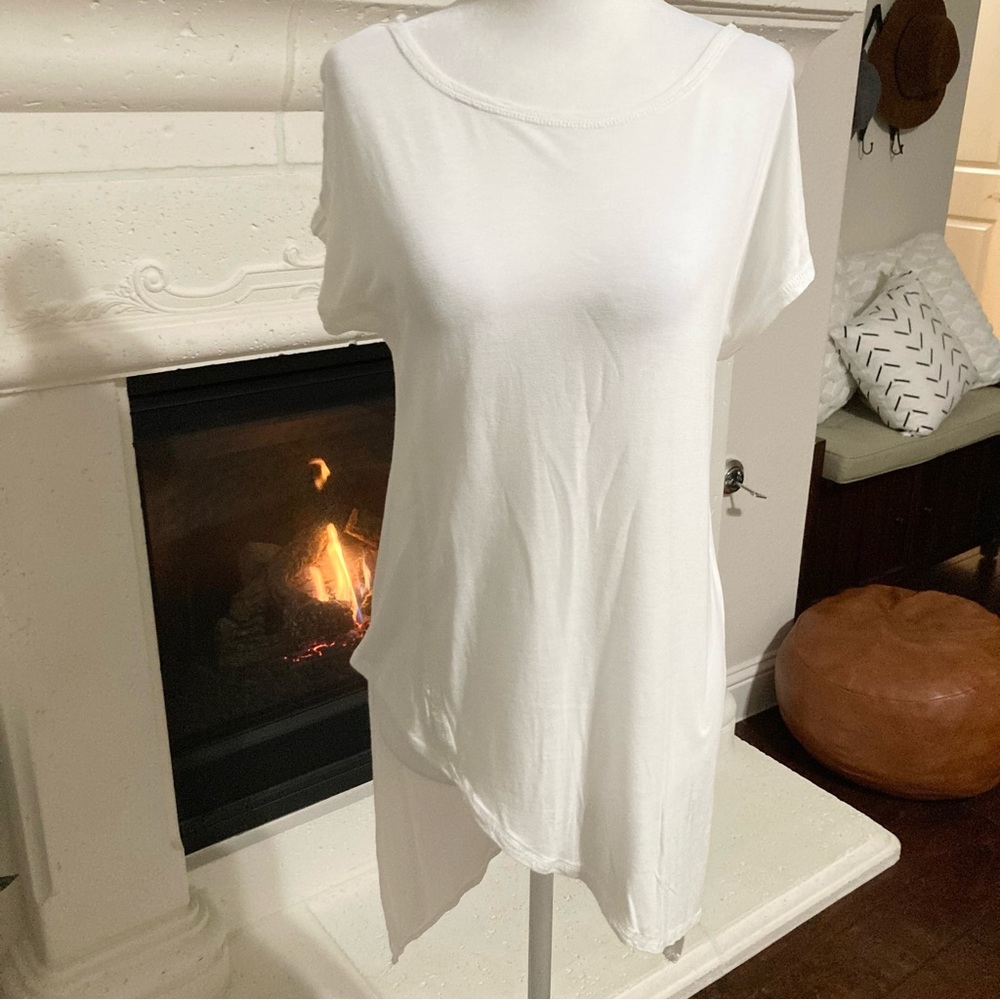 Chico’s White Tunic Asymmetrical Short Sleeve Size 00 Small XS